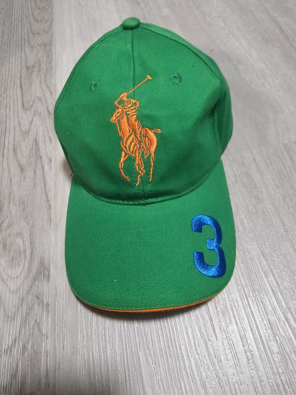 Ralph Lauren Green Polo Cap With Orange Logo & Blue Number 3 Embroidery